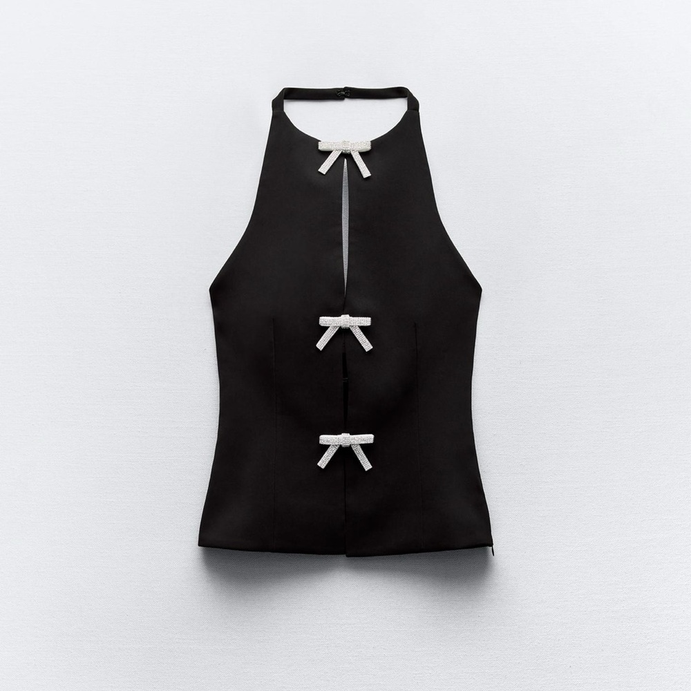 ZARA JEWEL BOW HALTER TOP - Picture 5 of 7